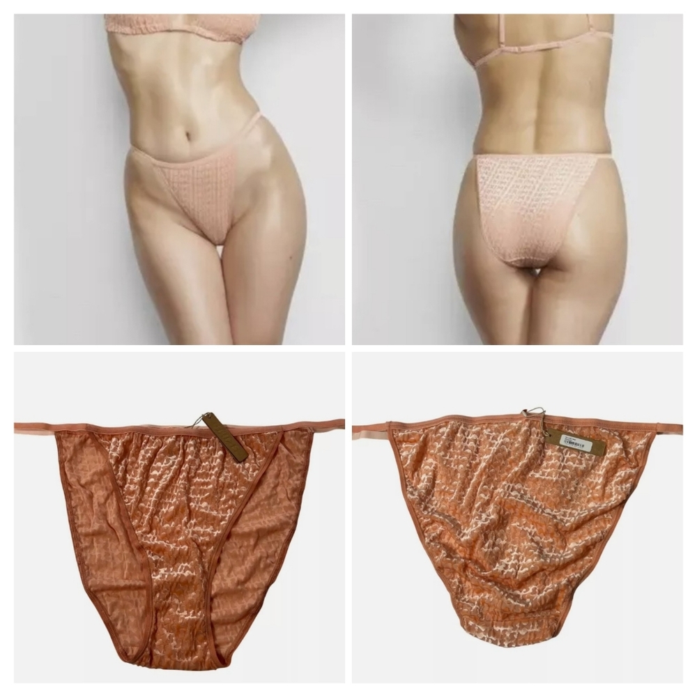 SKIMS BURNOUT Velvet String BIKINI BRIEF PEACH 4X NWT